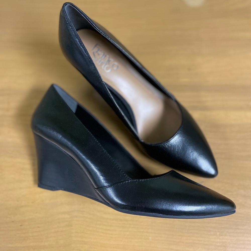Franco Sarto Black Leather Wedge Heels 8